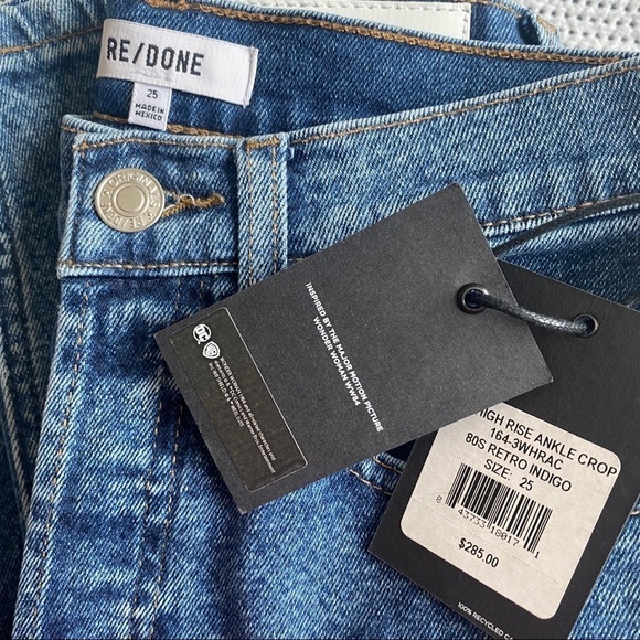 Re/Done High Rise Ankle Crop Jeans Retro Indigo Size 25 - Picture 10 of 10